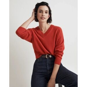 Madewell Cashmere Crop Sweater Women's XS Wild Poppy (Re)sponsible V-Neck Cozy